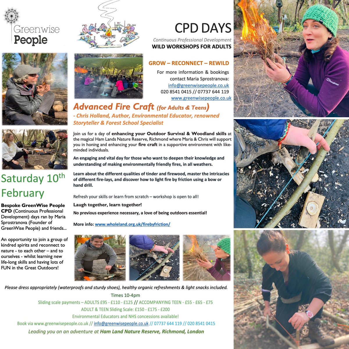 MSprostranova's tweet image. Advanced #FireCraft with the simply brilliant @chriswholeland who is coming all the way from The West Country to us in #SWLondon! Join us (adults+teens) for a day of learning all about the ancient art of fire lighting… 🔥🏹 
info@greenwisepeople.co.uk
07737 644 119 (Maria 🌿)