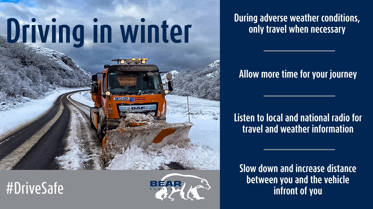 NWTrunkRoads's tweet image. Driving in winter can be tricky. Check out our friends @trafficscotland's tips on driving in adverse weather, as well as our tips and #drivesafe.

bit.ly/3tSLlP5.

#readyforwinter @transcotland
