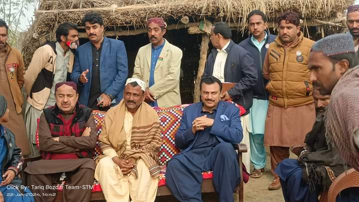 Former Provincial Minister Abdul Bari Khan Pitafi Candidate Pakistan Peoples Party PS 19 Dharki Mirpur Mathelo
 Meeting with the Menghwar community near the village of Sahib Khan Jalbani near Mirpur Mathelo.
