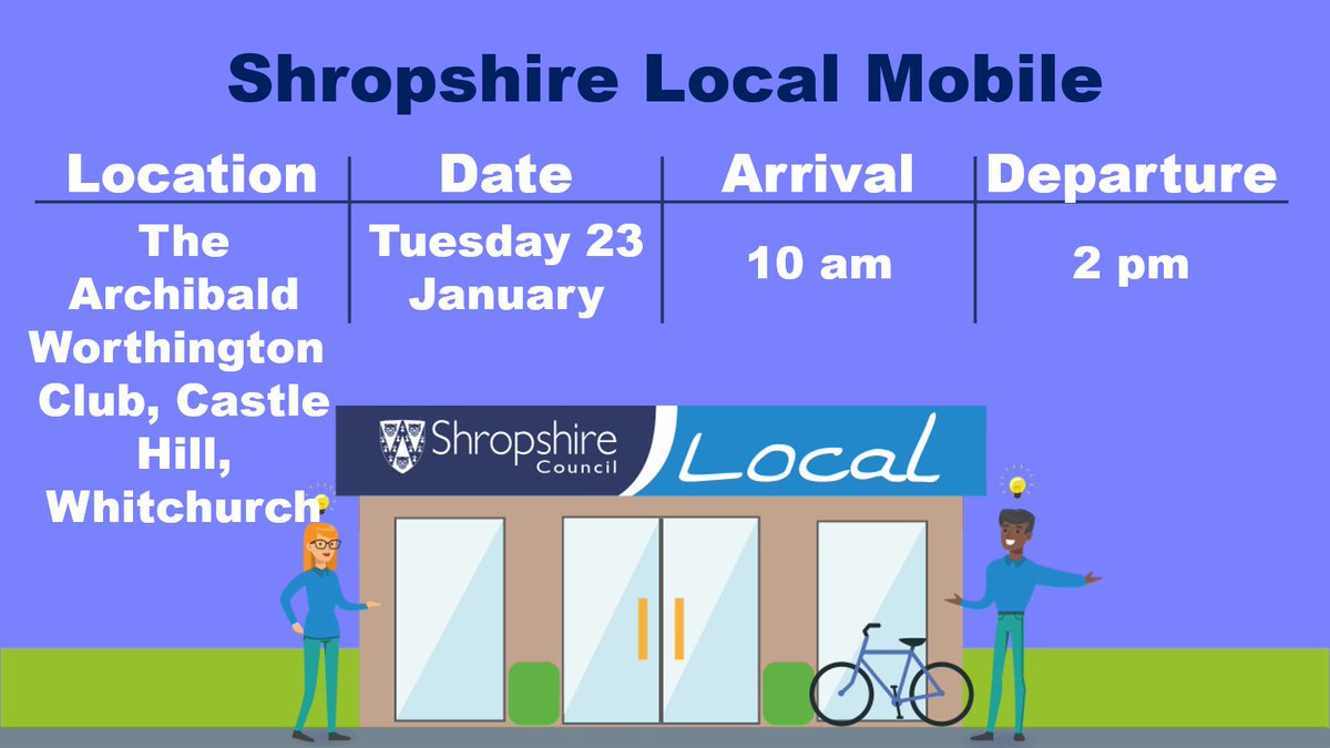 🏣 Shropshire Local Mobile service will be in Whitchurch on Tues 23 Jan. 🙂 Our team of advisors will be on hand to help with enquiries from concessions to council tax & housing support, as well as many other services too. 👉Find your nearest Local here:orlo.uk/fb76P