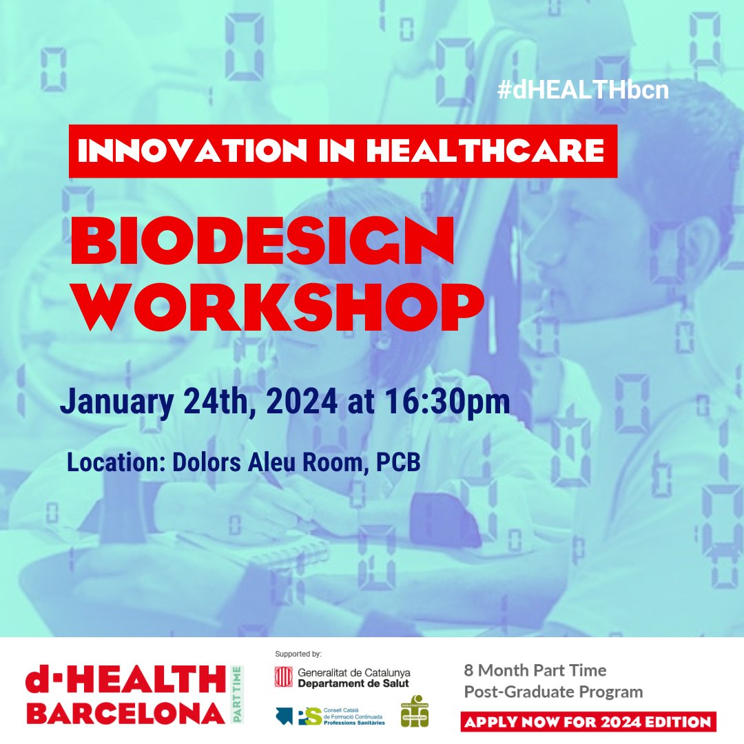 biocat_es's tweet image. ¿Conoces el #biodiseño para #innovar en #salud❓ 👉El programa formativo #dHEALTHBcn se basa en esta metodología disruptiva.
 
Este miércoles haremos una pequeña muestra en un #workshop en el @PCB_UB:

⏰ 24/01, 16:30h
 🆓 Registro gratuito

¡Inscríbete!
🔗tuit.cat/tiC7N
