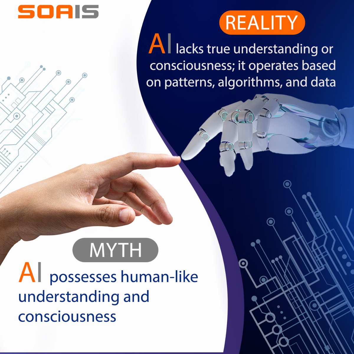 SOAISSolutions's tweet image. Let's demystify the reality of artificial intelligence, behind the code, no consciousness resides. AI operates on patterns and algorithms, not human understanding.
#SOAIS #AlgorithmicIntelligence #DecodingAI #AIOperation #AI #ArtificialIntelligence #MythVsReality