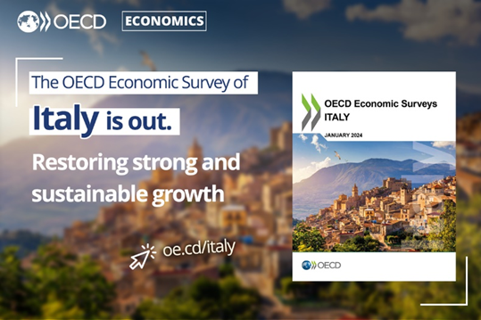 The OECD Economic Survey of #Italy is out. To secure strong and sustainable #growth, Italy should focus policy action on: 📈strengthening public finances, 🚀improving the business environment and competition, and 🌱promoting the green transition. oe.cd/italy