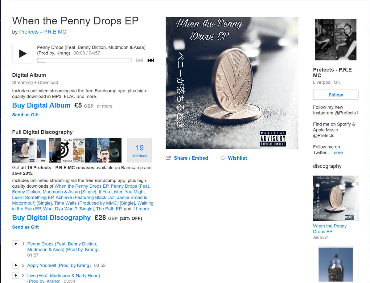 Mastered in the studio and out now! Congrats @PreMCEnergy95 on their latest 'Penny Drops' EP - super chilled #liverpoolhiphop 😶‍🌫️ 🎧prefectsartist.bandcamp.com/album/when-the…
