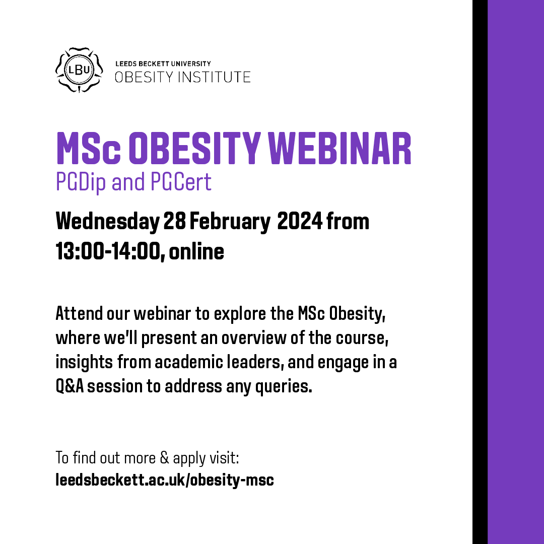 To discover how the MSc #Obesity course can equip you with the skills to make a #positivechange. Attend our MSc Obesity #webinar on 28 February 2024 to find out & engage with course academics in a live Q&A. Register here: bit.ly/MScObesityWebi…