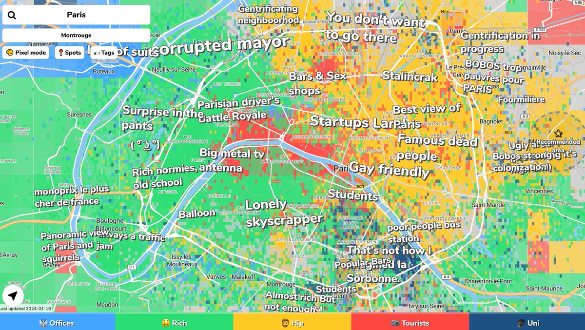 BorisMericskay's tweet photo. La démarche de #hoodmaps offre une cartographie subjective des clichés, des stéréotypes et des réalités de l'organisation spatiale des grandes villes. Un peu grincant mais souvent vrai au final ;) A explorer !
➡ https://t.co/ZNKdoAzxRK https://t.co/eDSCIKRxcT