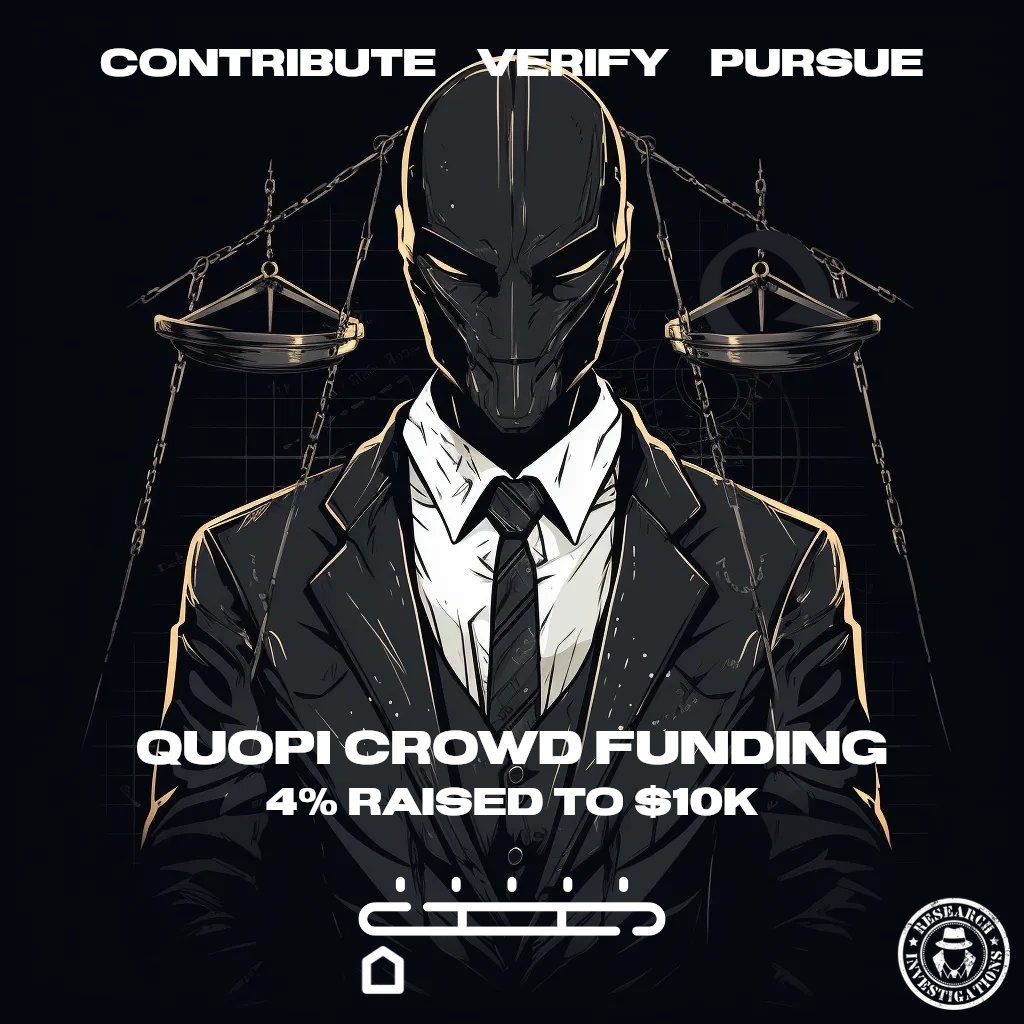 intell_on_chain's tweet photo. We're taking a stand!

Quopi is a project that pulled the rug earlier this month leaving lots of victims in their wake. So far, we've verified more than $2.2M in losses.

We're looking to push both civil and criminal cases against #Quopi by combining groups of victims together!

If this is of interest to you and you want to support with the crowd funding effort, you can get involved:

https://t.co/SZdu9kFCgy