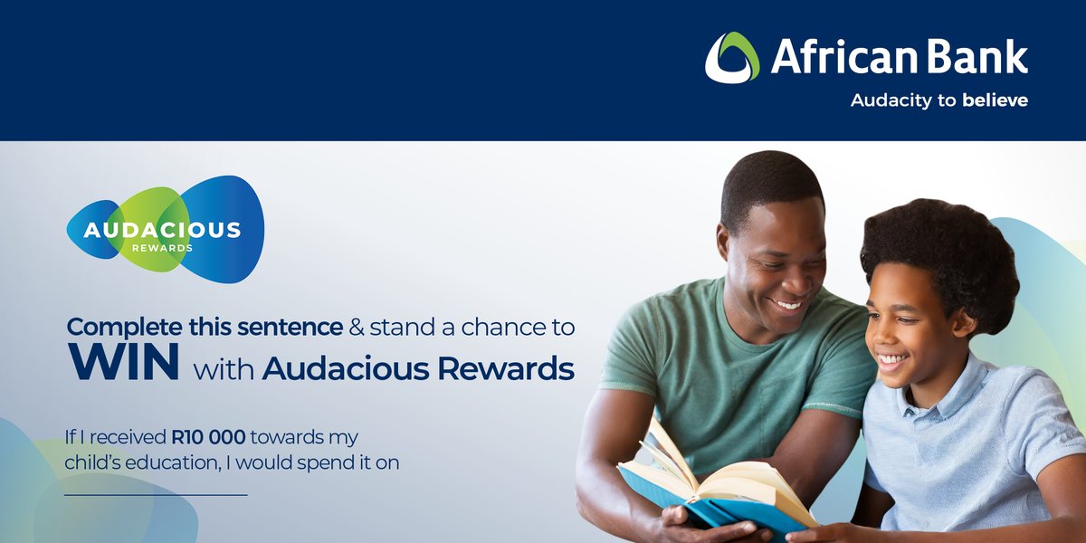 AfricanBank's tweet photo. Stand a chance to WIN a tutoring voucher from You Can Do Maths/You Can Do Science for your child. Complete the sentence below: 

If I received R10 000 towards my child’s education, I would spend it on ________________________

2 winners will be announced on 26 January 2024. Remember to use,  #AudaciousRewards and #AfricanBankBack2School in your comment.

You MUST be an Audacious Rewards Member to claim this prize. Ts and Cs apply.