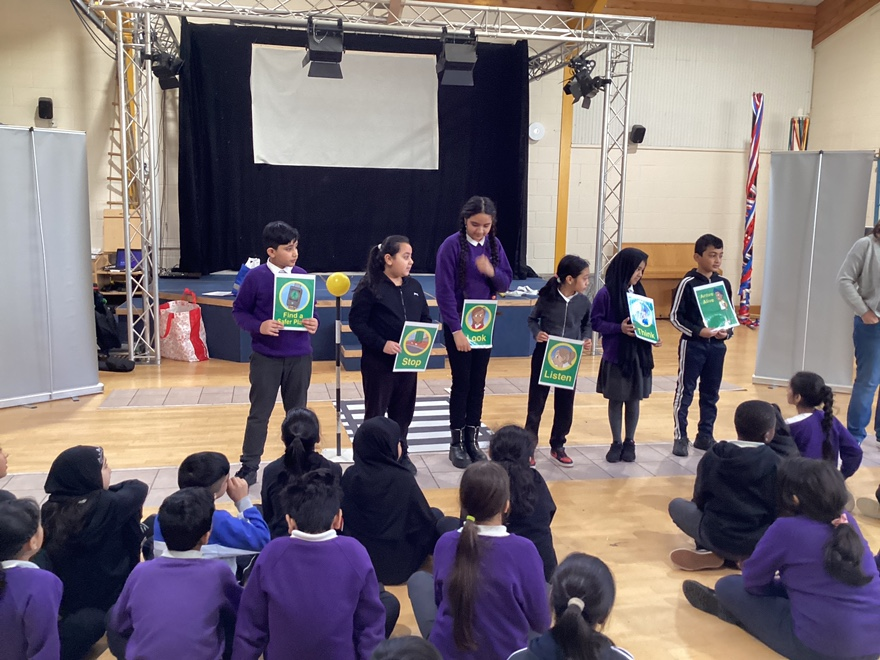 ECS_Keighley's tweet photo. Excellent road safety assembly this morning. Remember to stop, look, listen and think! #PHSCE https://t.co/E1MfEYSo1C