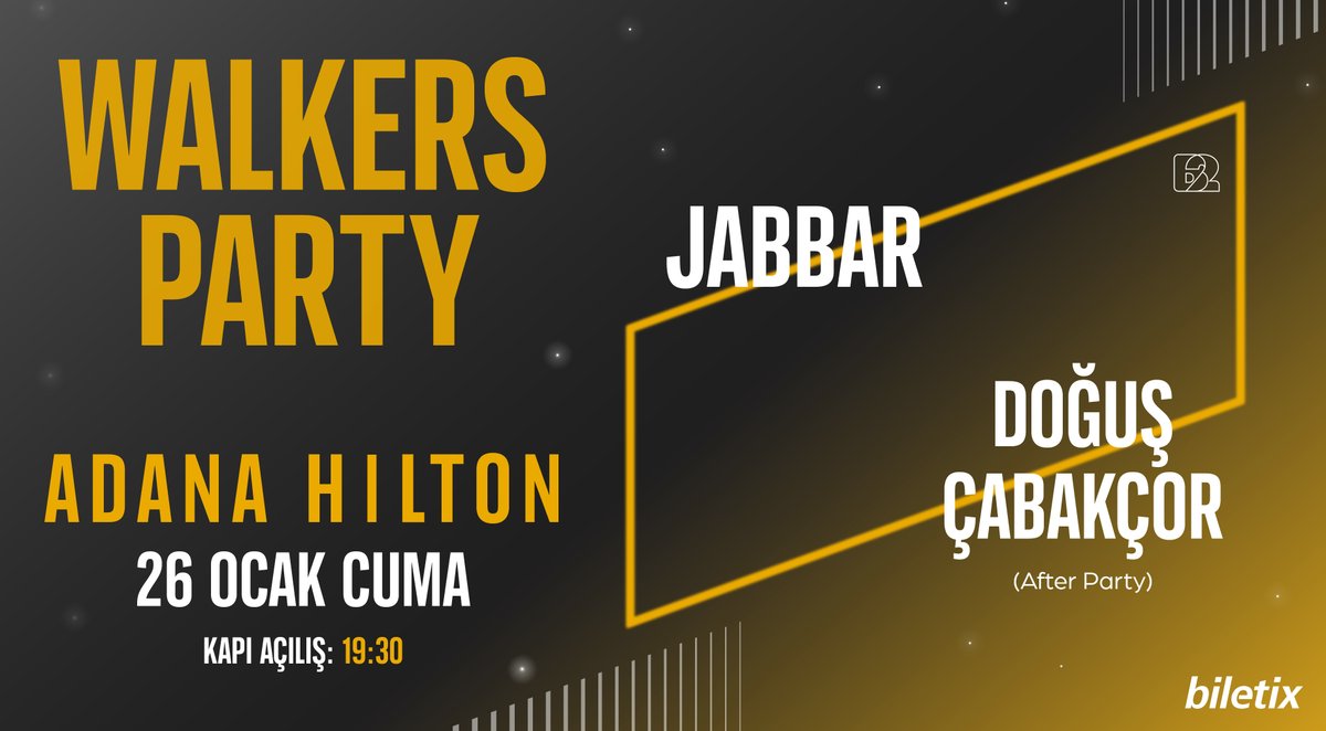 2024'e müzikle ayak bas! Jabbar'ın çarpıcı şarkıları ve DJ Doğuş Çabakçor'un muhteşem performansıyla 26 Ocak'ta Adana Hilton'da buluşuyoruz.🎵 🔥 

Eğlencenin dozunu artırmak için #YürüyoruzDiMi etiketiyle buluşalım! 🚀 

bit.ly/4bgYvXc