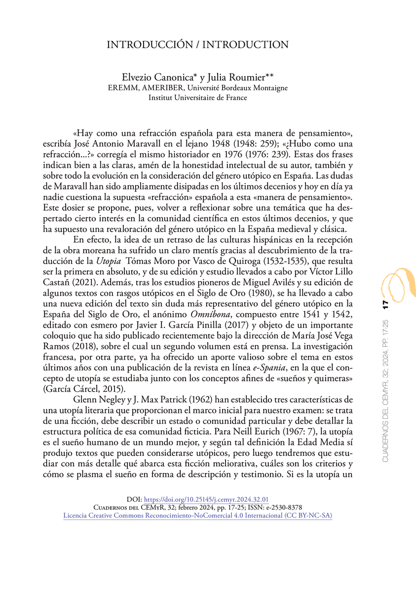 ProyectoPyRep's tweet photo. 𝐏&𝐑 📚𝐏𝐮𝐛𝐥𝐢𝐜𝐚𝐜𝐢𝐨𝐧𝐞𝐬
¡Nueva semana y nuevas lecturas!
💥Nuestra querida compañera @RoumierJulia dirige: "La sociedad ideal en los relatos utópicos hispanos (Edad Media al Siglo de Oro): entre ficción y realidad"
Free💻: https://t.co/Hr9qxH5oPw
#CONSENS #CEMYR https://t.co/Gea7VKu0pN