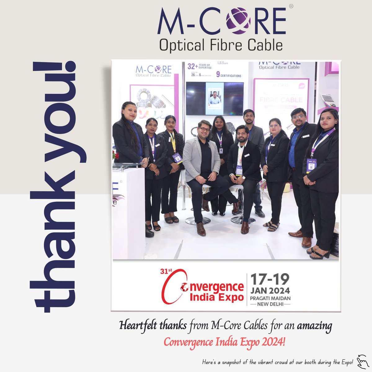 mcorecables's tweet photo. #ThankYou from M-Core Cables!
As we wrap up at Convergence India Expo 2024, a big shoutout to our M-Core Cable Dealers, #ISP partners and #opticalfiber enthusiasts who visited our booth.
#Techexpo #Expo #Conference #FutureReady #RamLalla #B2B #MCORECABLES #PranPratishta https://t.co/OJ9226XDSb