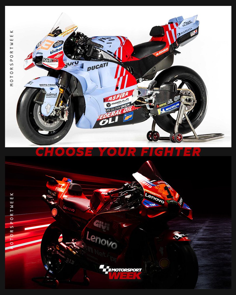 MotorsportWeek's tweet image. Bagnaia vs. Marquez
Ducati vs. Gresini

Who is your money on for the 2024 @MotoGP season?

📸 Gresini Racing, Ducati Corse

#MotoGP #Ducati #Gresini #Marquez #Bagnaia