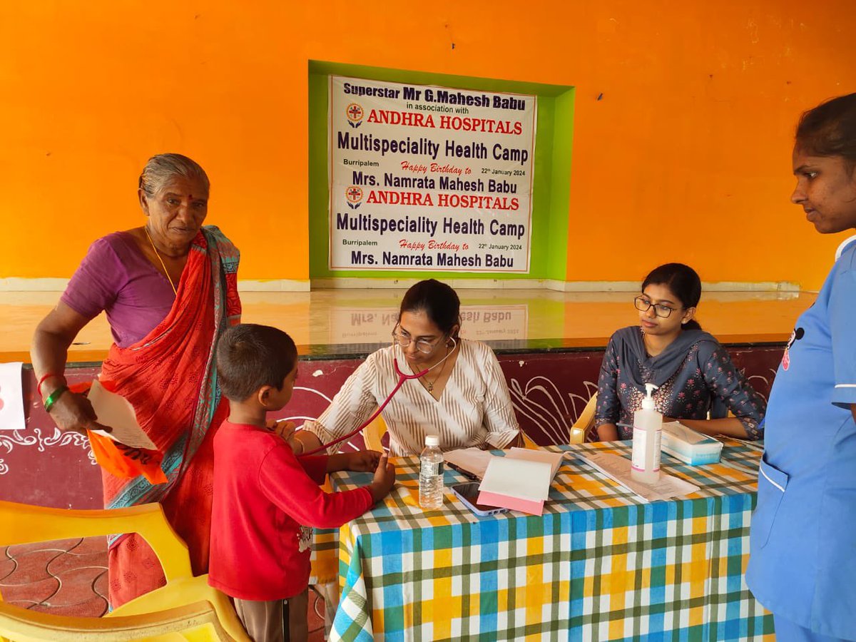 Andhra Hospitals, in collaboration with MB Foundation, organized the 38th Multi-speciality camp in Burripalem on Namrata Shirodkar Ghattamaneni garu’s birthday, offering healthcare services to total of 145 adults and children. It includes health check-ups and distributing