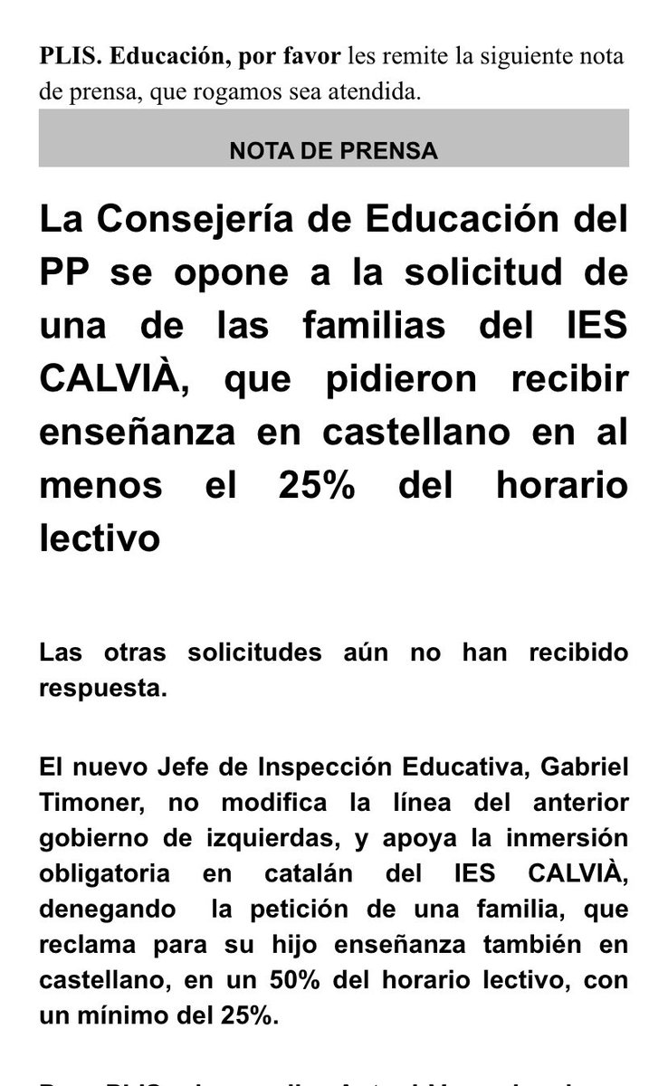 mosmovem's tweet image. El  @ppbalears cuya presidenta es @MargaProhens se opone a la solicitud de una familia que pidió recibir al menos el 25% de la enseñanza en castellano 
Mismos perros con distintos collares. Otros que se apuntan al negocio lingüístico 
@pliseducacion @ForoBaleares