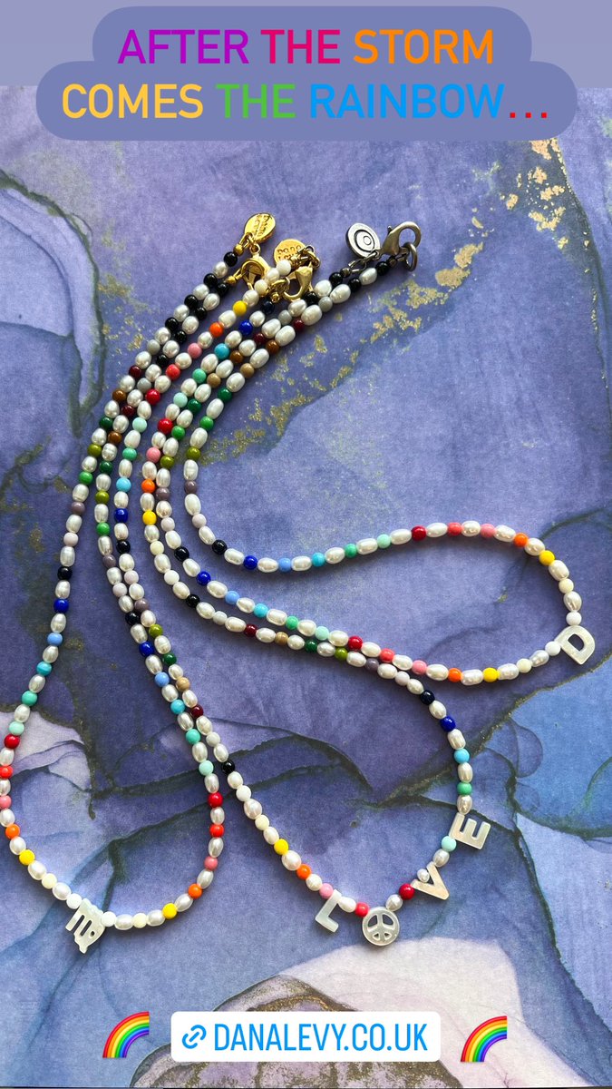 danalevyltd's tweet photo. 🌈After the storm comes the rainbow... 
Our handcrafted #danalevy freshwater pearl and rainbow bead necklaces are available with a variety of mother of pearl charms including our bestselling 'Love &amp; Peace', zodiac star sign symbols, &amp; alphabet initials... &amp; many more. 🌈 https://t.co/OG3tMmBK0B