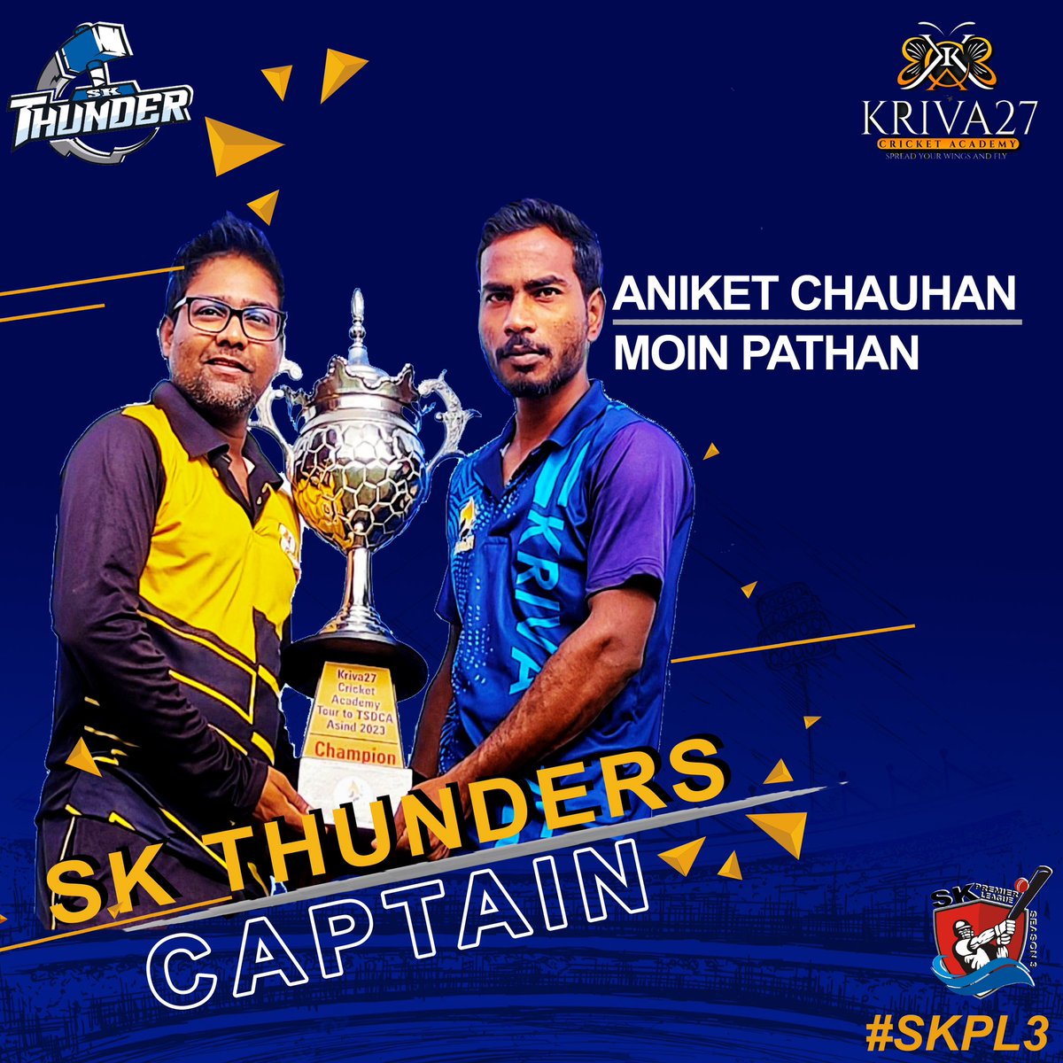 Skccofficials's tweet photo. Welcome @moinpathan_27 @who_is_ani_2390 as the captain of SK Thunders 
Stay Tuned for more updates 
Yeah Hai SK Premier League !

#skcricketclub #skpremierleague #skpl #captain #cricket #kriva27 #skthunders https://t.co/piuCj7HOS1