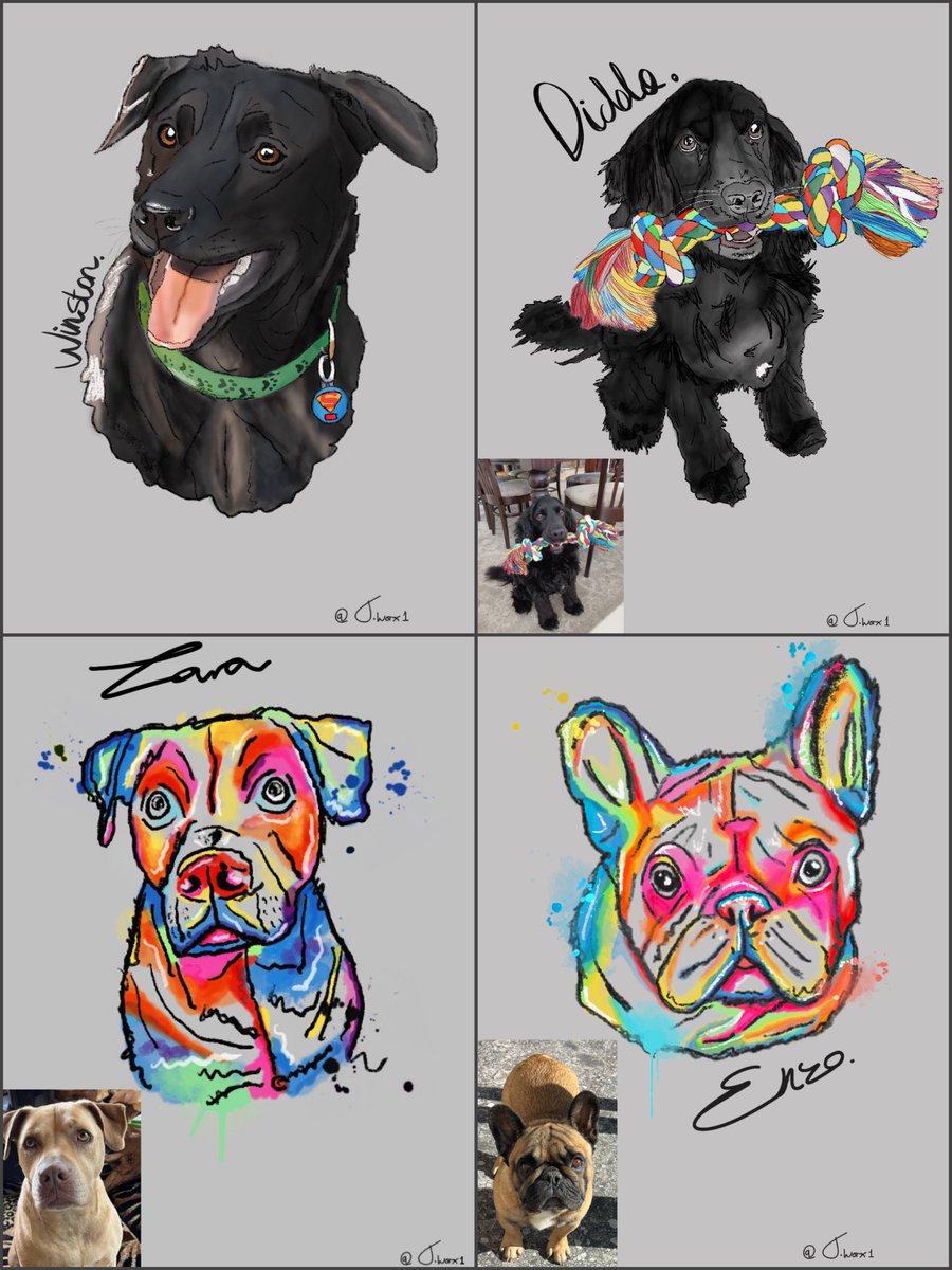 Digital design artwork commisons 
R250/£10,30/$13,10 per dog

#digitalart #dogs #art #ai #coloful #commisonedart #animals #procreate #modern #porfolio