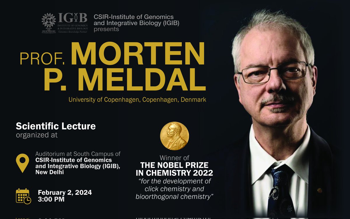 Thrilled to announce that <a href="/CSIR_IND/">CSIR, India</a> and <a href="/IGIBSocial/">CSIR-IGIB</a> is hosting Prof. Meldal this coming Friday.  Looking forward to knowing more about click reactions!