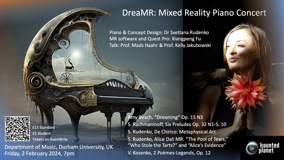 If you are close to Durham University🇬🇧come to the Mixed Reality Concert! 🎹scientific talks by ⁦@kj_jakubowski⁩ ⁦@madshaahr⁩ ⁦@tcddublin⁩ ☘️⁦@tcddublinscss⁩ ⁦@hauntedplanet⁩ ⁦@MusicDurhamUni⁩ ⁦@MusicScienceDU⁩ ⁦@durham_uni⁩