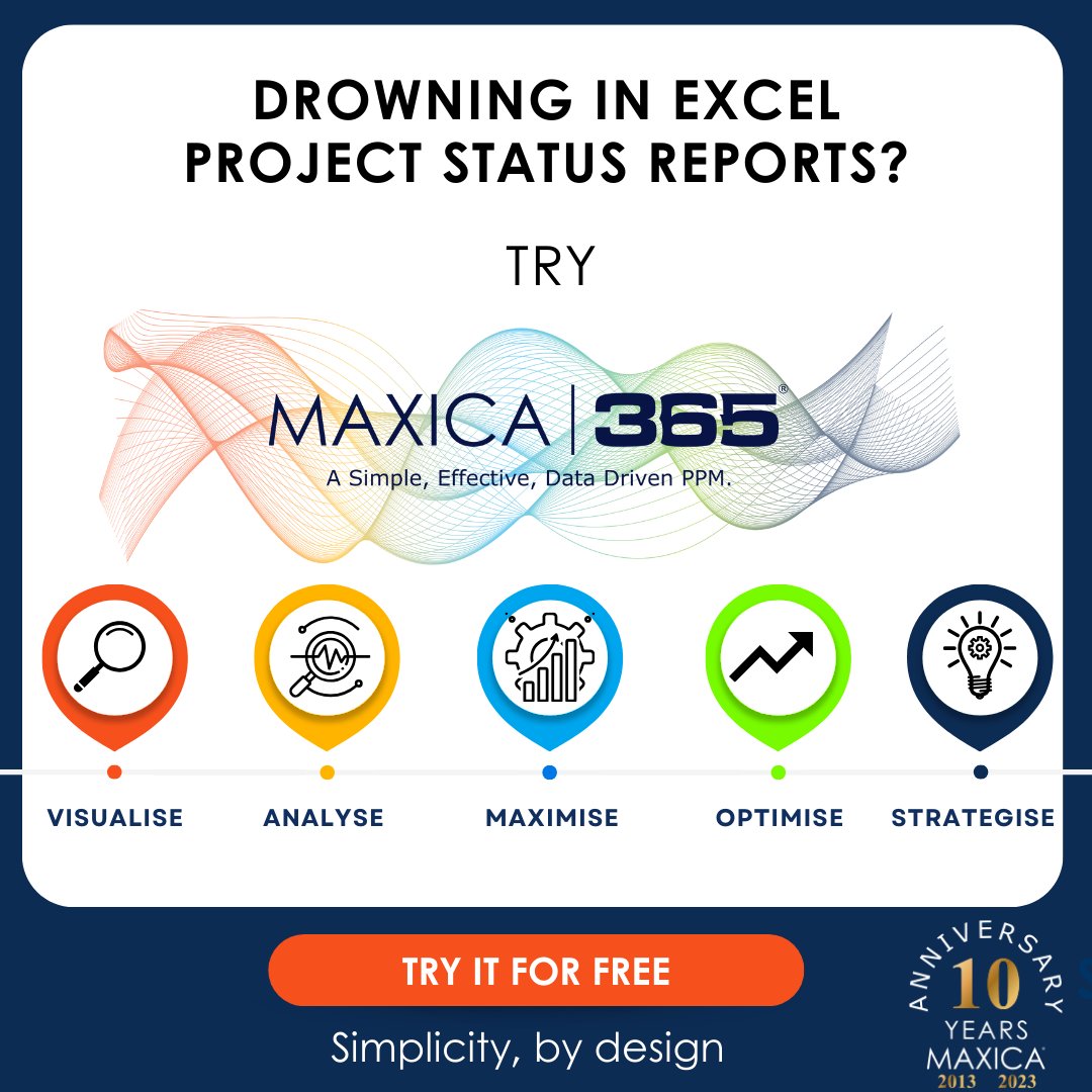 MaxicaConsult's tweet photo. If you’re tired of managing your project portfolio in spreadsheets, MAXICA 365 is the effortless way to report on projects and portfolios, increase your project portfolio management capabilities and free up your time to focus on exceptional delivery.
https://t.co/KLHuaFYs0r https://t.co/6IGEb9fHaG