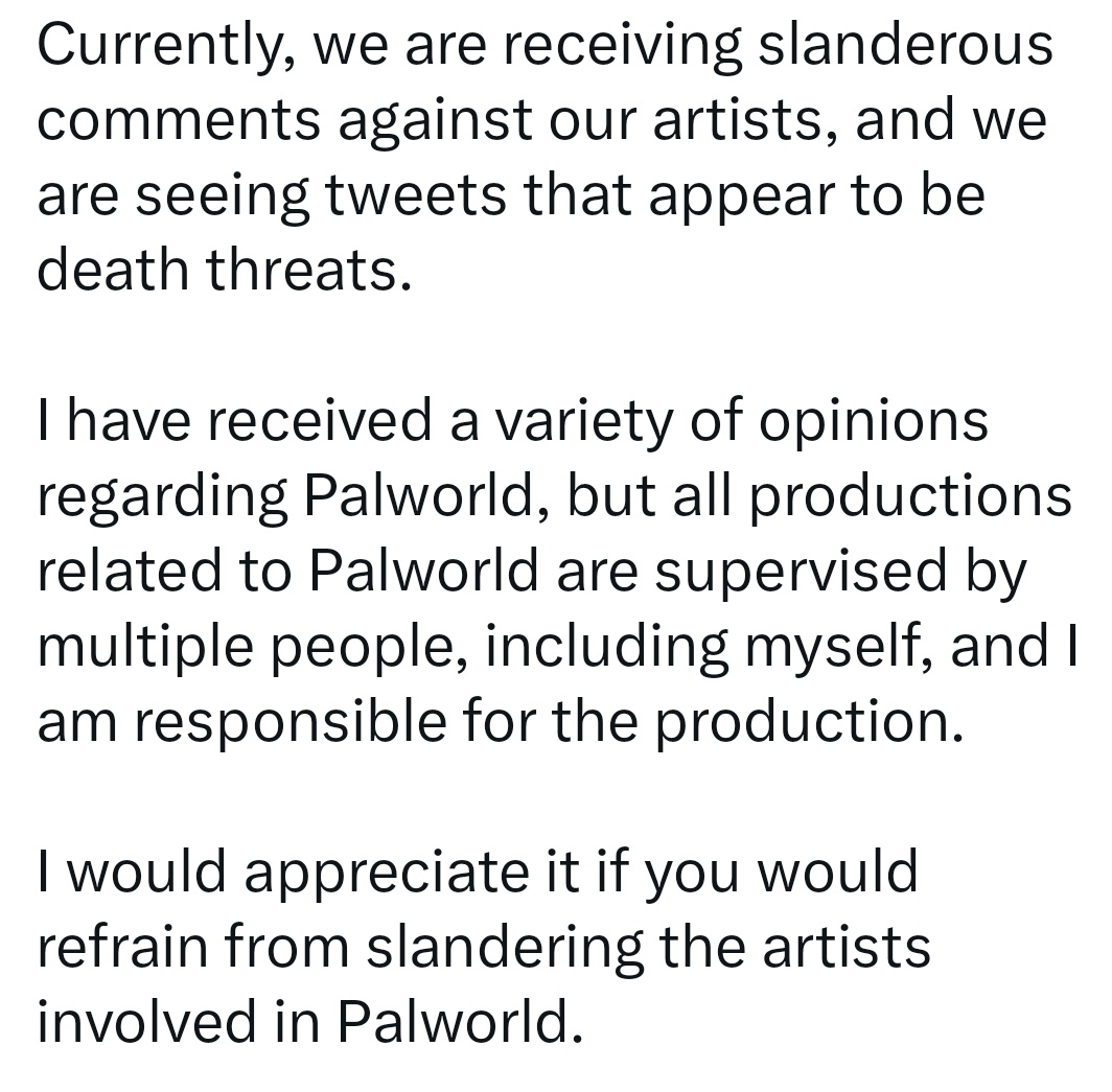 Palworld artists getting Slanderous comments & Death threats #Pocketpair