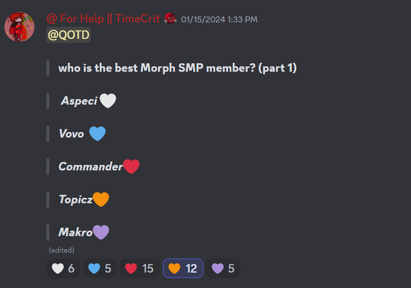 yo chat help me win this fr 🔥🔥🔥
(morph discord: discord.gg/Eakqaw3g)
go to the #qotd channel and vote for me  !!!