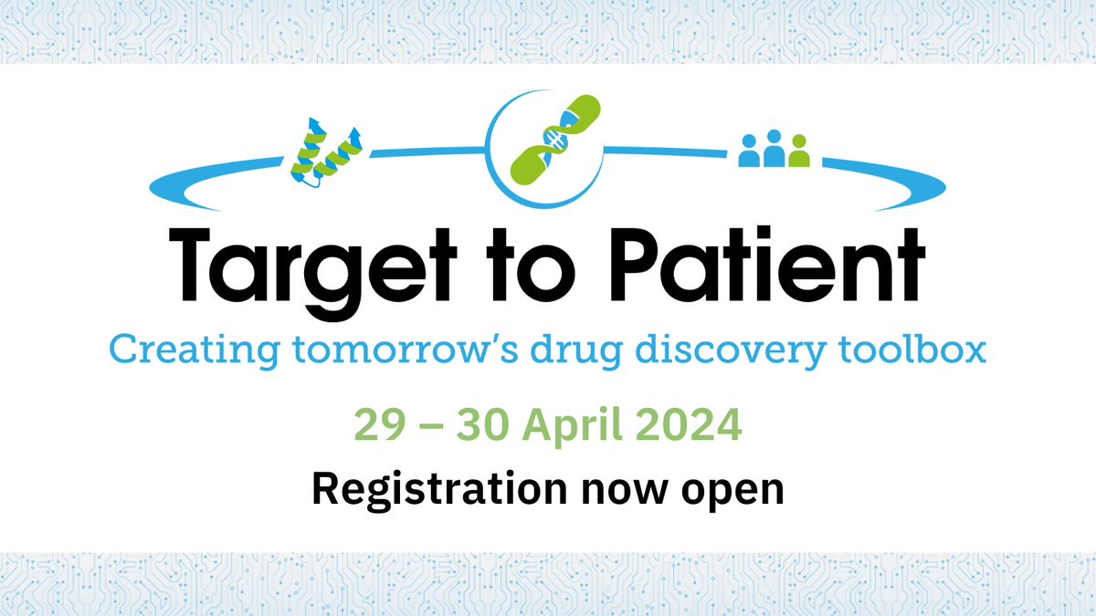 Early bird registration is now open for #Target2Patient 2024. Join us at @HinxtonHall, or online, to hear about the latest advances in #genomics, in vitro technologies, #AIML and digital health for drug development. 📆 29-30 April 2024 ebi.ac.uk/targettopatien…