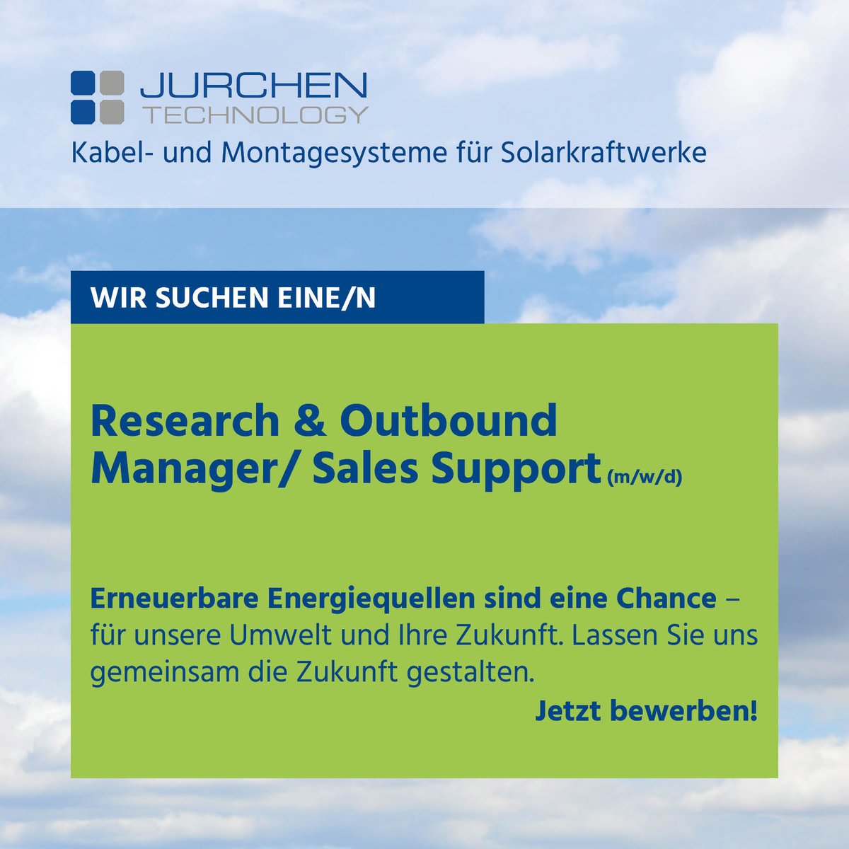 JurchenTech's tweet image. 🚧 WIR STELLEN EIN: 😎
Research &amp;amp; Outbound Manager / Sales Support! (m/w/d) ⚧
Hier geht’s direkt zur Stellenausschreibung:
jurchen-technology.de/unternehmen/ju…

#teamjurchen #solar #jobs #wuerzburg #helmstadt #waldbüttelbrunn #Karriere #renewables #erneuerbareenergien