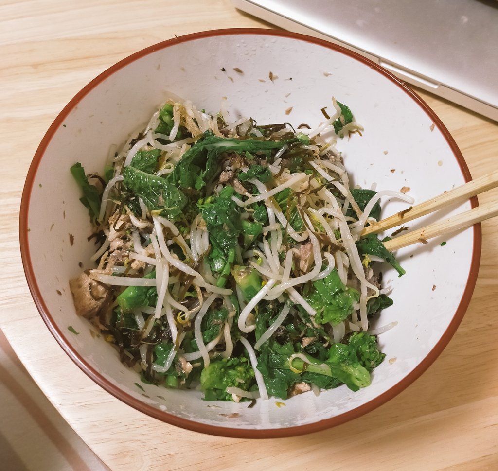 菜の花ともやしとサバ缶の酢の物
うつくC
