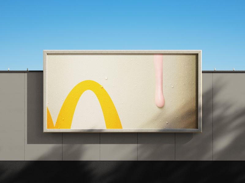 MadOMarketing's tweet photo. Last year when a heatwave took over London, McDonald’s took the opportunity to get creative and spotlight a summer essential: the McD milkshakes. 

All it took was half a golden arch and a single droplet of their signature strawberry beverage to get the point across🍓 https://t.co/wGmAKxXeNj