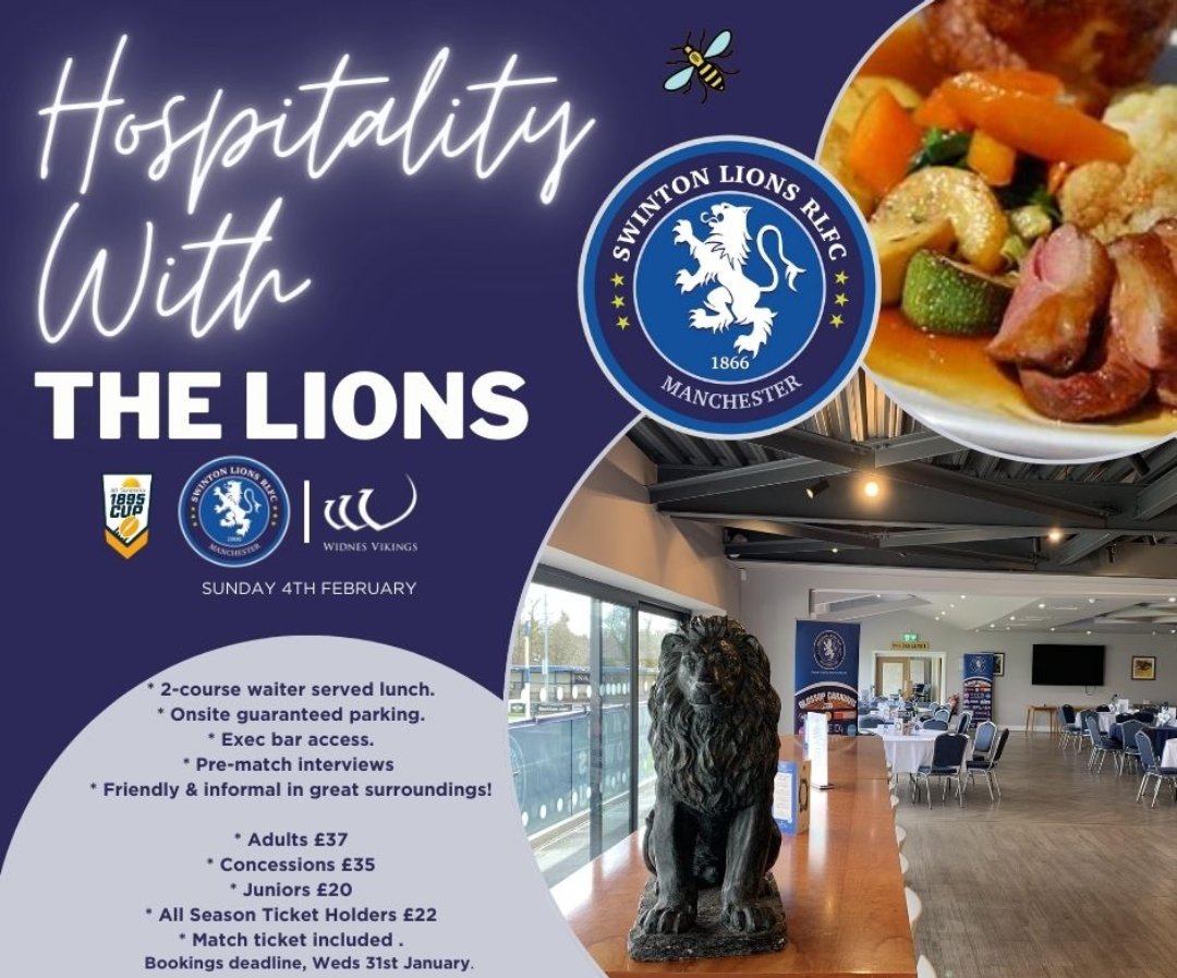 swintonlionsrlfc.co.uk/match-day/admi…

For bookings please select the Widnes game and "Match Day Corporate" on the club ticketing portal
#COYL #OriginalLions