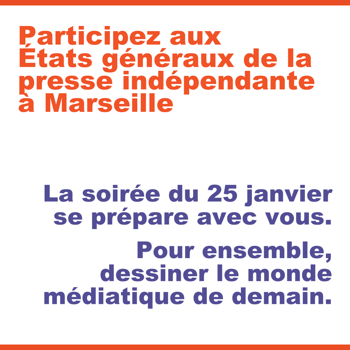 Media_vivant's tweet photo. 📢 À Marseille, 13 médias et organisations s’organisent pour les États généraux de la presse indépendante ce jeudi.

🗣️Pour mieux répondre à vos attentes et vous donner la possibilité d'y contribuer en amont, nous lançons ce rapide questionnaire : https://t.co/RKOa2aLs2v https://t.co/yVYsVcslIR