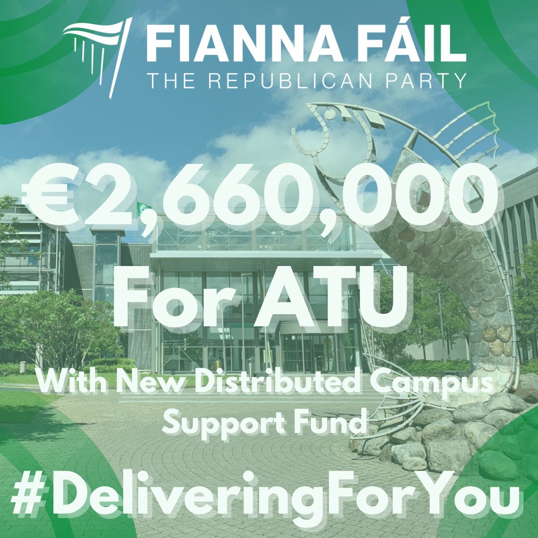 FFSligo's tweet photo. Sligo Fianna Fáil has today welcomed the announcement of €2,660,000 to support the @atu_ie
#DeliveringForYou https://t.co/OOcNsxUgRU