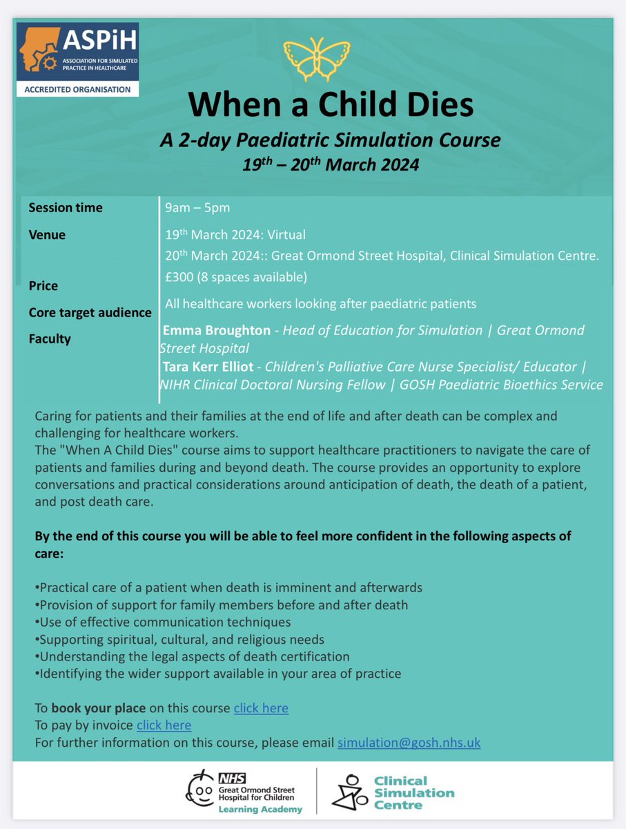 Places available: When a Child Dies (19th &amp; 20th March 2024)

To book your places, please follow the link below: tinyurl.com/WACD24