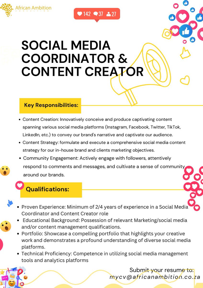 Join our Bold Ambitious Team, we are looking for a Social Media Coordinator and Content Creator.

Share with your community.

#socialemedia #marketing #agency #jobhunting #vacancy #jobs #jobseekers