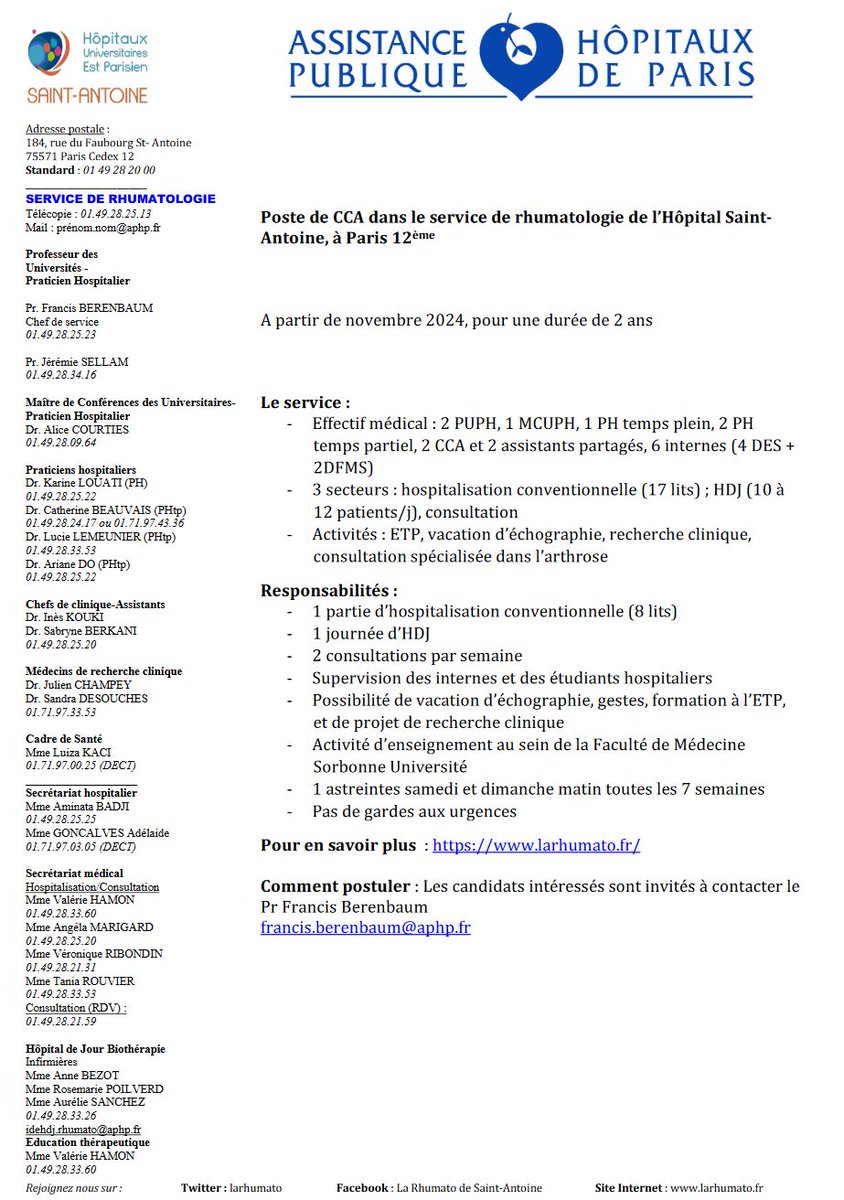 Section REF (@jeunesrhumato) on Twitter photo 📢Annonce REF
Poste de CCA dans le service de rhumatologie <a href="/HopSaintAntoine/">Hôpital Saint-Antoine AP-HP</a> à partir de novembre 2024. Plus d'info🔽🔽🔽🔽🔽
<a href="/jeremsellam/">sellam jeremie</a> <a href="/Larhumato/">francis berenbaum</a> 📢Annonce REF
Poste de CCA dans le service de rhumatologie <a href="/HopSaintAntoine/">Hôpital Saint-Antoine AP-HP</a> à partir de novembre 2024. Plus d'info🔽🔽🔽🔽🔽
<a href="/jeremsellam/">sellam jeremie</a> <a href="/Larhumato/">francis berenbaum</a>