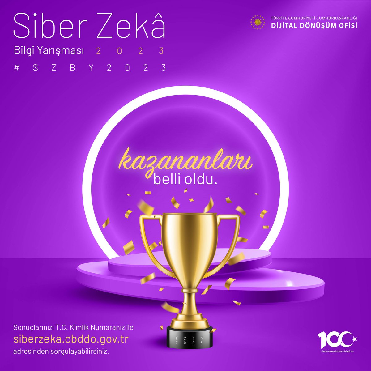 Cumhurbaşkanlığı Dijital Dönüşüm Ofisince Düzenlenen "Siber Zekâ Bilgi Yarışması"nda Dereceye Girenler Belli Oldu 🏆

Ödüle değer görülen tüm öğrencilerimizi tebrik eder, öğrenme yolculuklarında nice başarılar dileriz. 👏

#SZBY2023 sonuçları için 👉"siberzeka.cbddo.gov.tr"