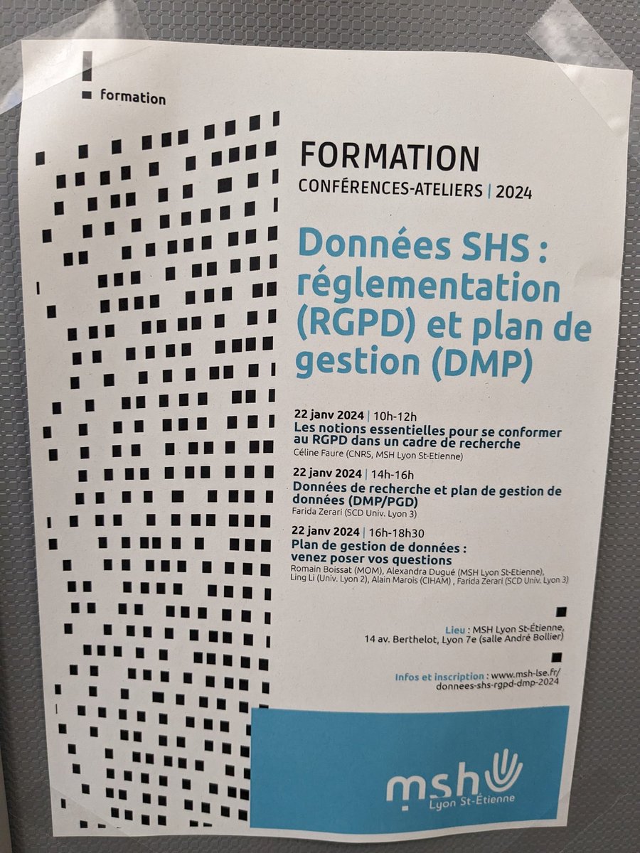 amarois's tweet photo. 🔴Permanence #DMP "Plan de gestion de données : venez poser vos questions" à 16h à la @mshlyon RDC salle Bollier, jusqu'à 18h30 😎
#teamDMP #PGD #researchdata #openscience #Lyon #dataSHS #SHS https://t.co/Hv57lHqaTm