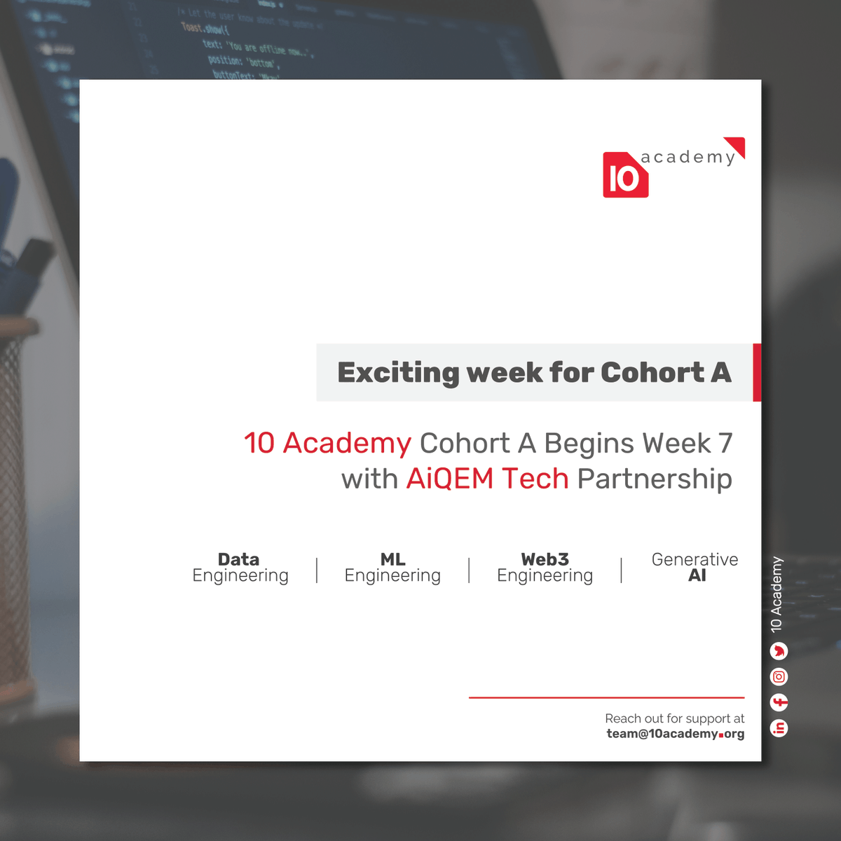 10acad's tweet photo. Join 10 Academy for global career opportunities in Data Engineering, Machine Learning Engineering, Web 3 Engineering, and Generative AI. Enhance your skills and revolutionize Telegram's advertising strategy with AiQEM Tech. Join our waiting list at https://t.co/ounEJLH7yC. #be10 https://t.co/0oOhvx9Auw