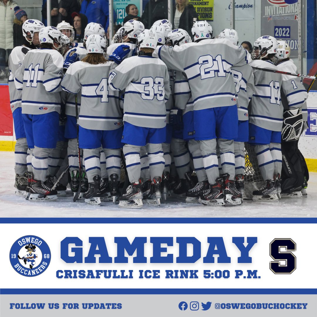OswegoBucHockey's tweet photo. 🚨GAMEDAY! The Bucs cap off their 10 game home stand against Skaneateles. Puck drops at 5:00 P.M. Let’s Go Bucs! 🏴‍☠️ #BucPuck #OswegoHockey #FillTheFort #NYSPHSAA #Section3 https://t.co/O0C4fin5vP