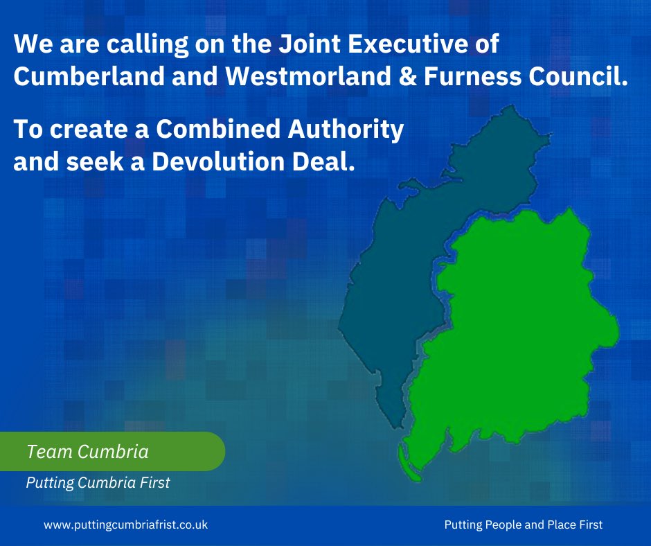 cumbriafirst's tweet photo. On Thursday we will be making a direct call to the joint Executive of both Cumberland Council and Westmorland and Furness Council to look at the creation of a Cumbria Combined Authority.

Working together Putting People and Place First by #PuttingCumbriaFirst https://t.co/L9R9jQC8S1