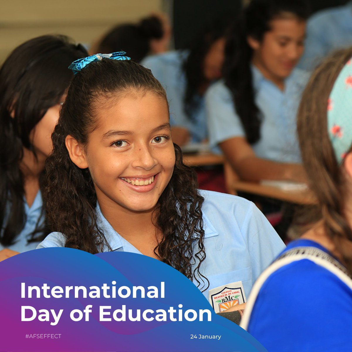 Happy International Day of Education! We celebrate by empowering global citizens to embrace differences, actively advancing global understanding, and taking action for sustainable development.

Find out more at afs.org/education.

#AFSeffect #EducationDay