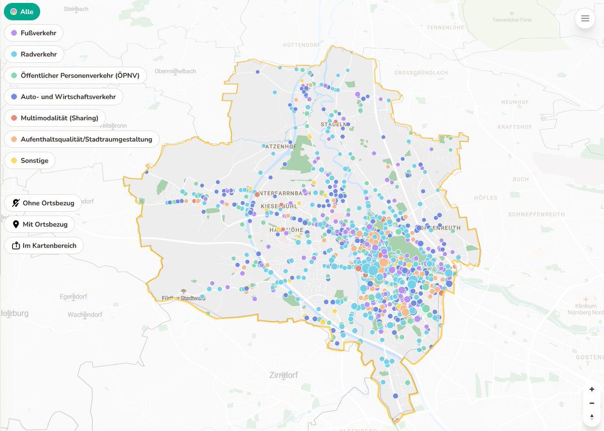 Rund 1500 Ideen habt Ihr bereits in unsere Ideen-Karte zur #Mobilität in #Fürth eingetragen – vielen Dank dafür! Noch diese Woche läuft die Online-Beteiligung. Jetzt mitmachen: senf.app/projects/JkQXb…