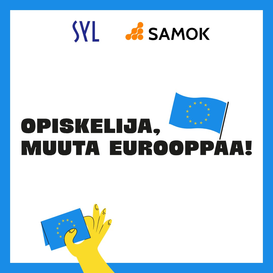 opiskelijanEU's tweet photo. @SAMOK_FIN ja @SYL_FIN yhteinen EU-vaalikampanja on nyt julkaistu! 

🇪🇺Opiskelija, muuta Eurooppaa! Äänestä...
👉Vaivattomat opiskelijavaihdot
👉Palkaton harkka historiaan
👉Rauhaa rakentava unioni

Ota viimeistään nyt seurantaan @opiskelijanEU tili! https://t.co/QIHVhBfnvh