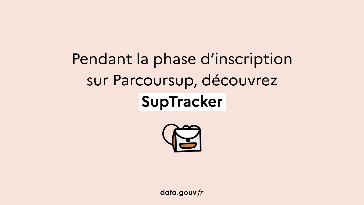 datagouvfr's tweet photo. 👨‍🎓 La phase d'inscription sur #Parcoursup est ouverte !

Pour éclairer les choix d'orientation scolaire, découvrez @suptracker, une application développée par @NaguiBechichi et @PrevotatAntoine à partir des données ouvertes de Parcoursup @sup_recherche.

➡️https://t.co/xO2oBlQAB2 https://t.co/v7UrGZurqK