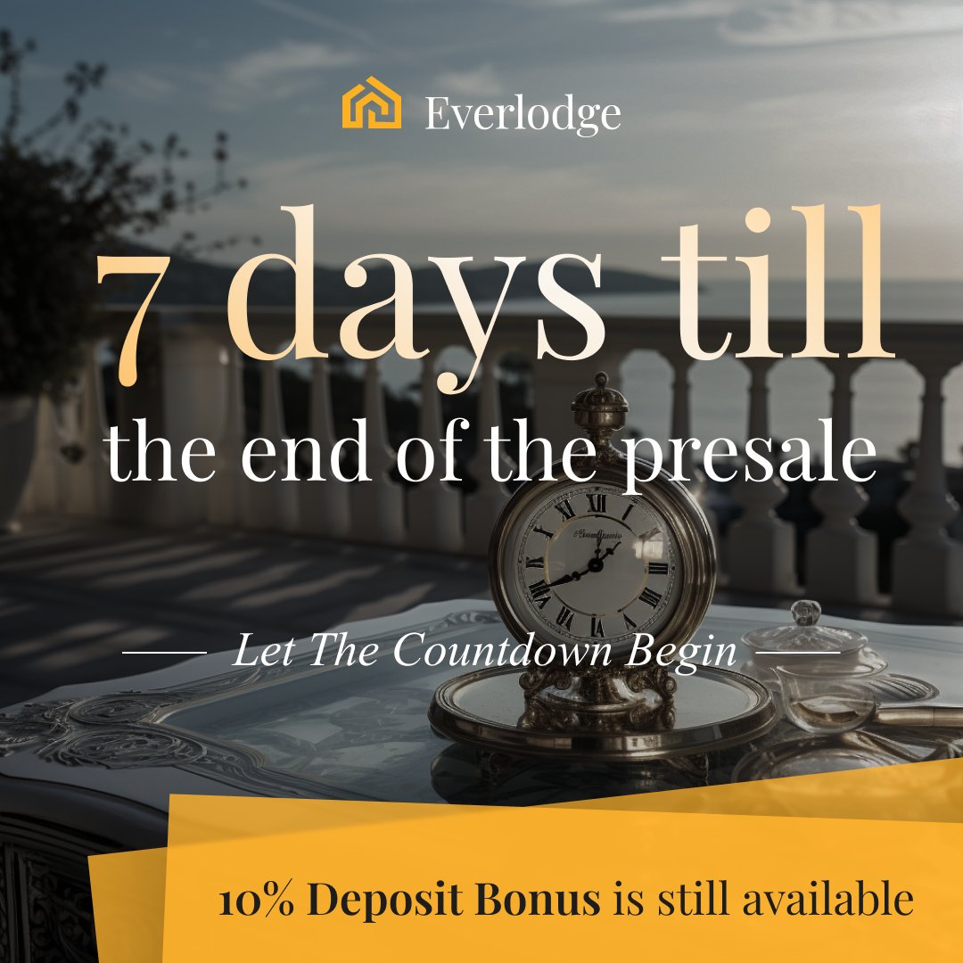 🌟 Final Countdown Alert! 

Just 7 days remain until our presale closes. ⏰
This is your moment to join the $ELDG presale with a 10% deposit bonus. 

The clock is ticking, but there's still time to make your move. ⌛️

🌐everlodgegroup.com

#RWA