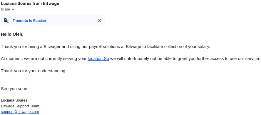 scriptnomad's tweet photo. This sucks, @Bitwage 
Out of the blue, location is no longer good, though was good before. Request for further elaboration ghosted https://t.co/bQINcTgcpZ