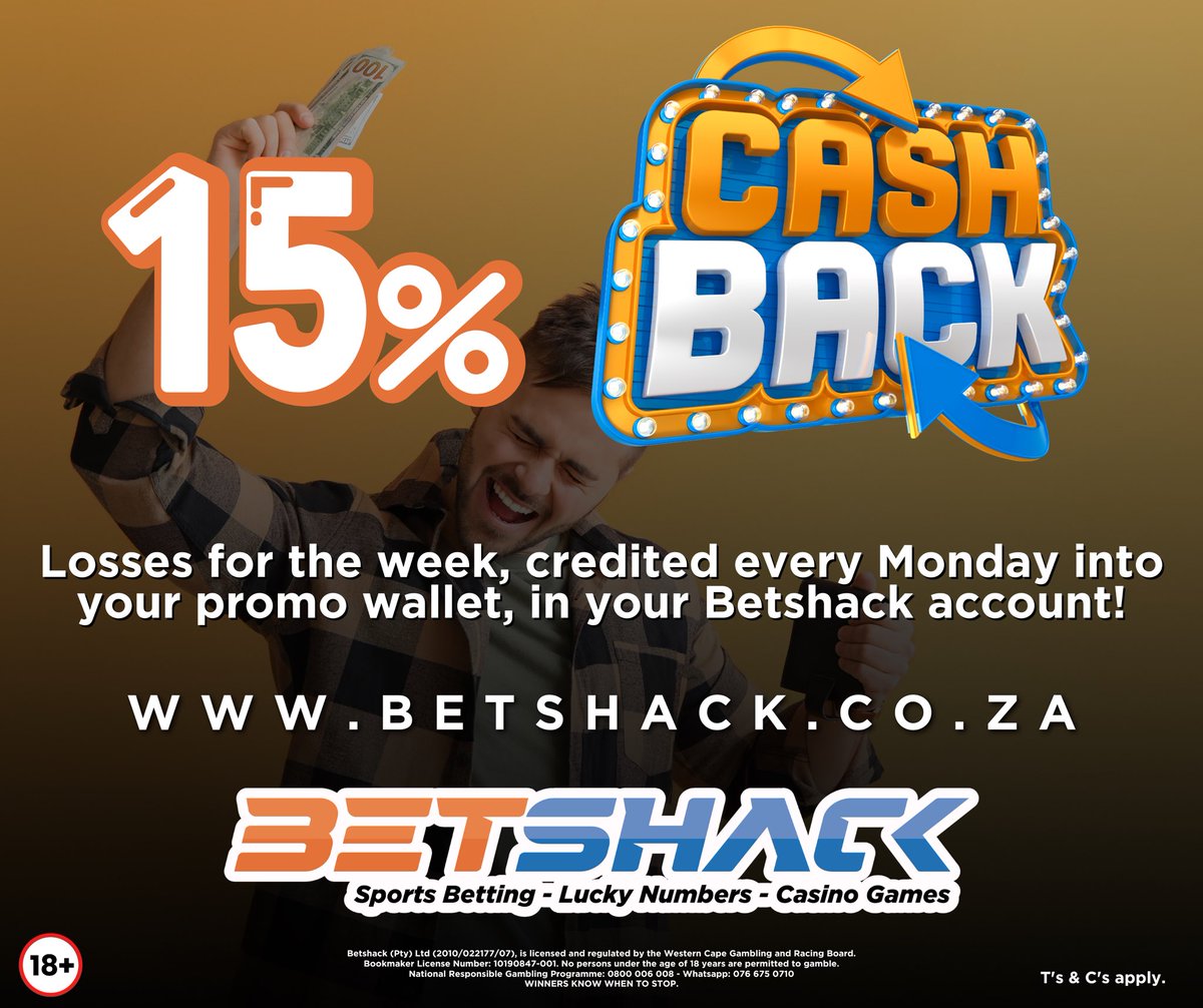Betshack1's tweet photo. Get 15% Cash Back on all losses every week with BETSHACK🤑

All losses for the week will be credited every Monday into your promo wallet, in your Betshack account 💪💰

Don’t delay, sign up now and enjoy great benefits with https://t.co/D1ICSUmSvC

T’s &amp; C’s apply https://t.co/8rM0Y1TI8l