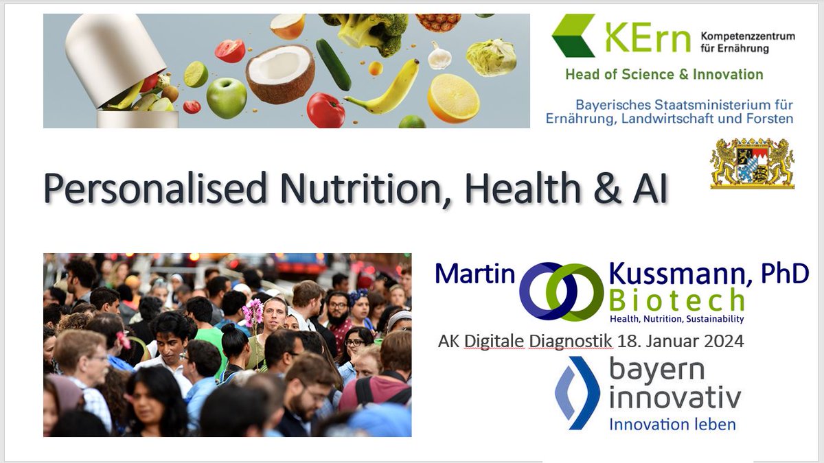 Enjoyed presenting '#PersonalisedNutrition, #Health & #AI' to the #BayernInnovativ group #DigitalDiagnostics. Thanks to #JörgTraub for connecting me with BayernInnovativ, #JuliaOtt for hosting, and #UlrichJerichow, #RolandGeyer & #IngridWanninger for their positive feedback.